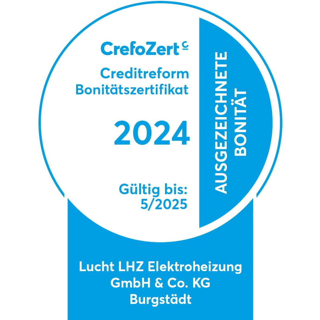Crefozert 2024 für ausgezeichnete Bonität für Lucht LHZ: Hersteller Elektroheizung